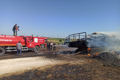 Saman Balyası Yüklü Römork Yandı