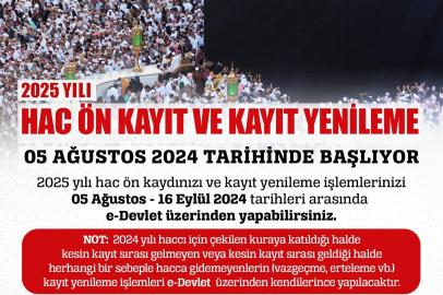 2025 Yılı Hac Ön Kayıt ve Kayıt Yenileme İşlemleri Başlıyor