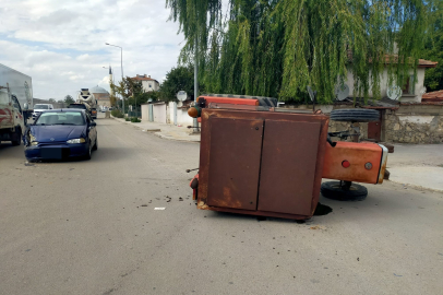 Edirne’deki Kazada Traktör Yan Yattı